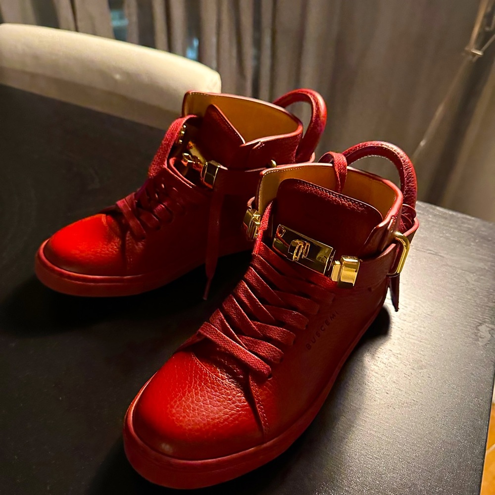 Brand new Buscemi red high tops. UK size 36 = US SIZE 5.5. Never worn.